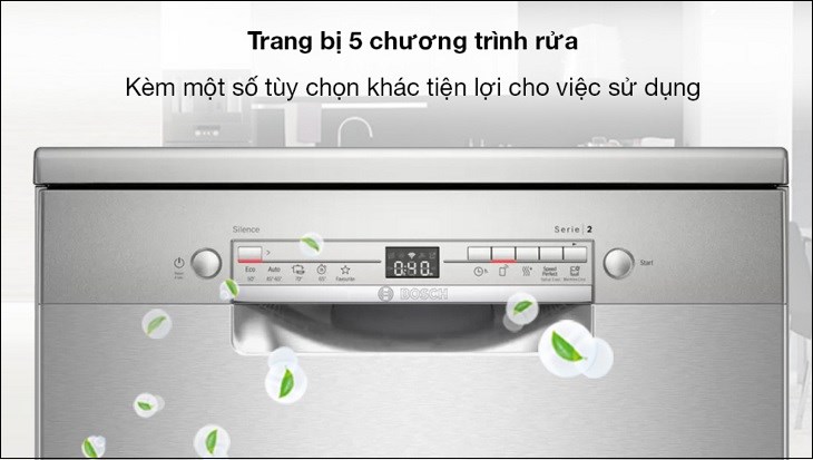 Máy rửa chén độc lập Bosch SMS2IVI61E trang bị 5 chương trình cùng một số chế độ khác, tiện lợi cho người dùng lựa chọn