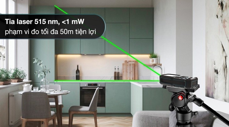 Máy đo khoảng cách laser Bosch GLM 50-27 CG sử dụng tia laser xanh cho phạm vi đo lên đến 50m