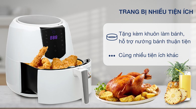 Nồi chiên không dầu Lock&Lock được tích hợp tiện ích như khuôn làm bánh để nướng bánh