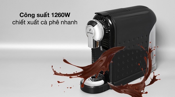 Máy pha cà phê Espresso Perfetto P.08 Đen sở hữu công suất 1260W cùng áp suất bơm 19 thanh mạnh mẽ
