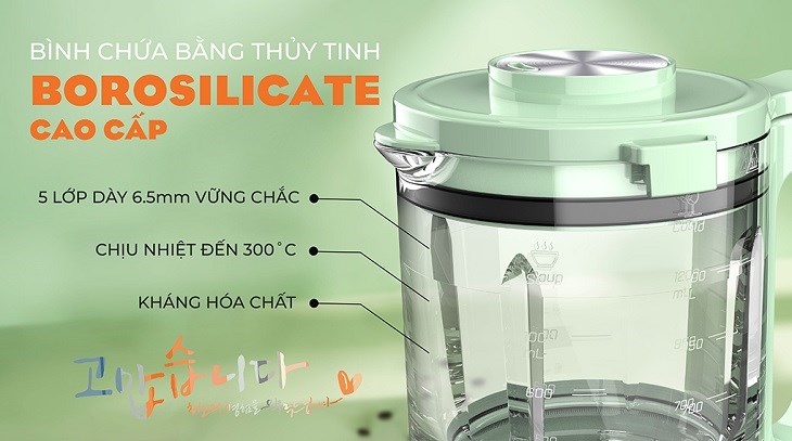 Máy làm sữa hạt Hawonkoo được làm bằng  thủy tinh chịu nhiệt Borosilicate cao cấp