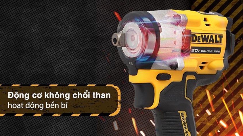Máy siết bu lông pin Dewalt DCF922N-B1 20V sử dụng động cơ không chổi than vô cùng bền bỉ và có hiệu suất hoạt động cao