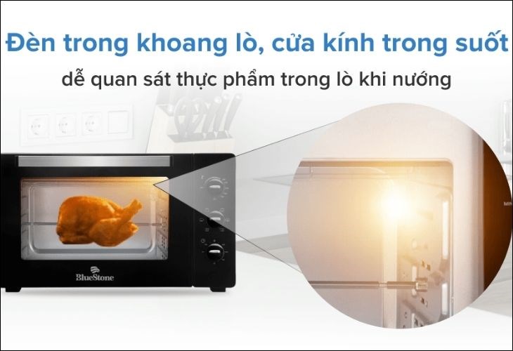 Với ưu điểm đèn trong khoang lò giúp quan sát thực phẩm ở mọi góc độ khác nhau