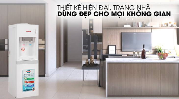 Cây nước nóng lạnh Sunhouse SHD9612 670W khoác trên mình gam màu trắng trang nhã, kích thước nhỏ gọn, phù hợp bố trí trong mọi không gian