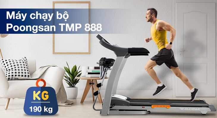 Máy Chạy Bộ Poongsan TMP 888 với gam màu xám trung tính, phù hợp với nhiều không gian sống khác nhau