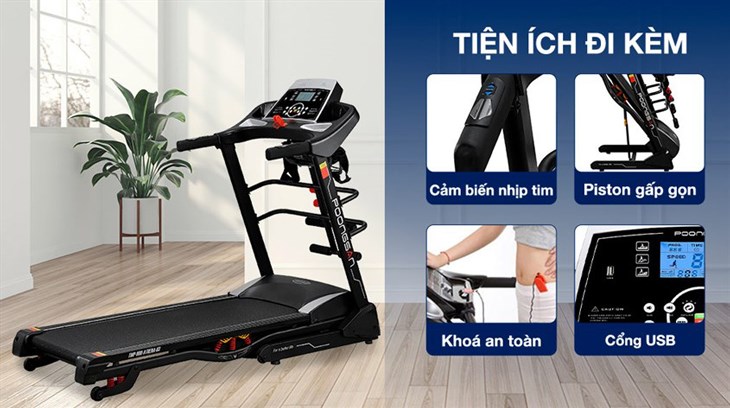 Máy chạy bộ Poongsan TMP 900 được tích hợp cảm biến nhịp tim giúp người dùng dễ dàng theo dõi nhịp tim liên tục trong quá trình tập luyện