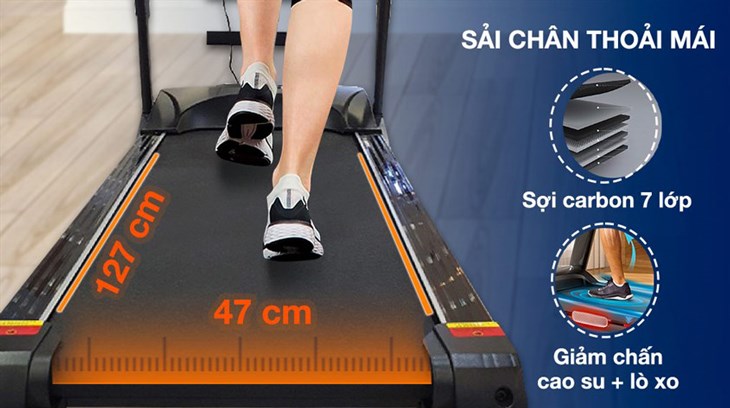 Hệ thống giảm chấn trên máy chạy bộ Poongsan TMP 900 giúp người dùng rèn luyện sức khỏe hiệu quả hơn