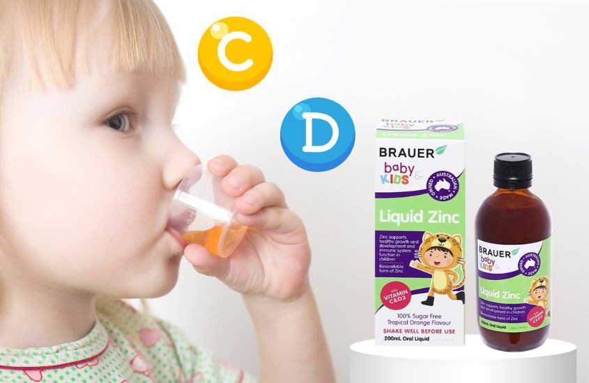 Siro Brauer Liquid Zinc bổ sung kẽm, vitamin D3 và C 200 ml giúp phát triển cấu trúc xương răng và hệ miễn dịch của bé khoẻ mạnh 