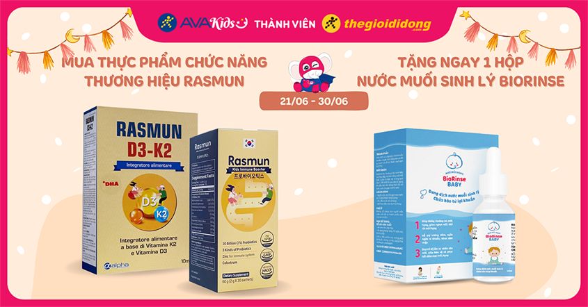 Mua thực phẩm chức năng thương hiệu Rasmun - Tặng ngay 1 hộp nước muối sinh lý Biorinse