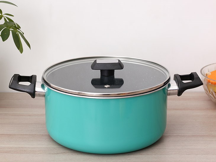 Nồi nhôm nắp kính 24 cm Kims Cook EARM524H Xanh có thành nồi nhôm A3003 cao cấp an toàn cho sức khỏe