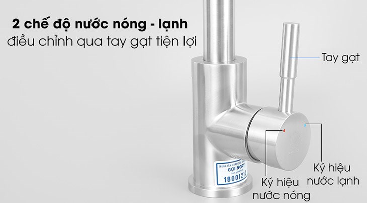 Vòi rửa chén nóng lạnh inox 304 Malloca K559-SN có 2 chế độ nước nóng và nước lạnh, phù hợp nhiều nhu cầu sử dụng