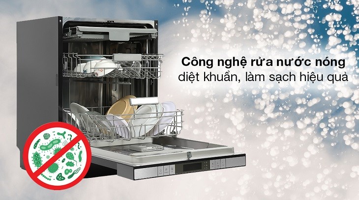 Máy rửa chén bán âm Hafele HDW-SI60AB (538.21.320) sở hữu công nghệ rửa bằng nước ở nhiệt độ cao giúp loại bỏ các vết dầu mỡ trên chén đĩa dễ dàng