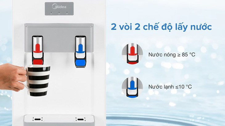 Cây nước nóng lạnh Midea YL1932S 550W cung cấp 2 chế độ nước nóng và lạnh riêng, thuận tiện cho việc pha sữa