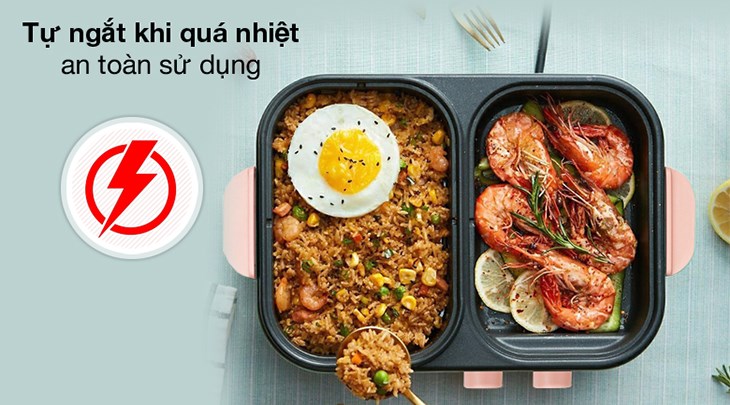 Bếp lẩu nướng đa năng Bear DKL-C12D1 hoạt động thêm an toàn nhờ tính năng tự ngắt khi quá nhiệt