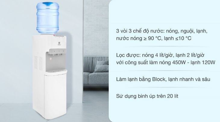 Cây nước nóng lạnh Electrolux EQACF01TXWV 570W cung cấp 3 loại nước tương ứng với 3 vòi lấy nước riêng biệt