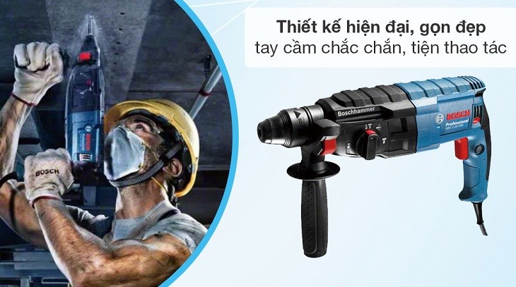 Máy khoan búa điện Bosch GBH 2-24 DRE 790W có tay cầm phụ chắc chắn, dễ thao tác và đảm bảo an toàn trong quá trình sử dụng