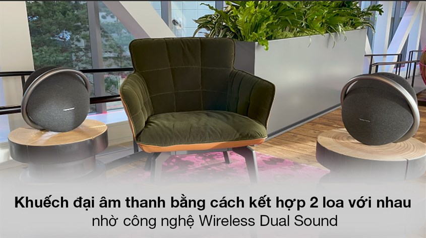 Công nghệ Wireless Dual Sound trên loa Onyx Studio 7 hỗ trợ bạn tận hưởng âm nhạc sôi động và mạnh mẽ hơn