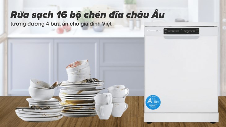 Máy rửa chén độc lập Candy CDPN 4D620PW/E vận hành êm ái với độ ồn thấp 43dB, tránh ảnh hưởng đến không gian nghỉ ngơi