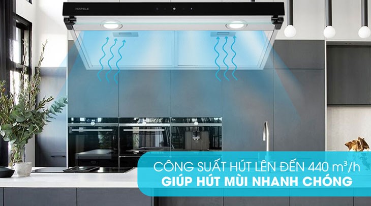 Máy hút mùi âm tủ Hafele HC-BI70B (538.86.095)  hoạt động công suất hút 440m³/h, khử mùi nhanh chóng, tiết kiệm điện năng