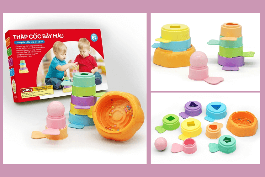 Đồ chơi tháp cốc bảy màu Duka DK580014 giúp bé nhận diện kích thước