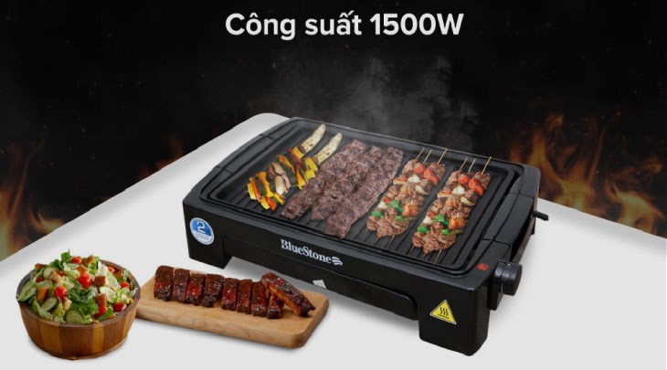 Bếp nướng điện BlueStone EGB-7418 1500W có mức công suất 1500W, giúp nướng chín thức ăn nhanh chóng