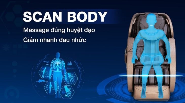 Chế độ Scan Body của ghế massage Fuji Luxury FJ 350 giúp tìm kiếm các điểm huyệt trên cơ thể một cách nhanh chóng và massage chính xác