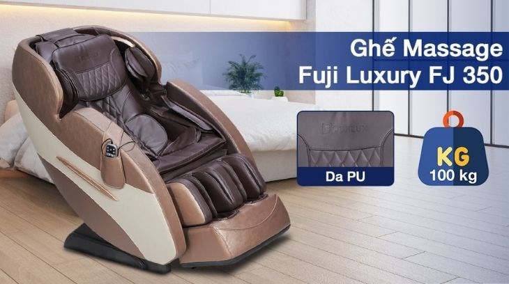 Ghế massage Fuji Luxury FJ 350 sở hữu vẻ ngoài sang trọng bởi được bọc da PU cao cấp, nâng cao tính thẩm mỹ cho không gian sử dụng