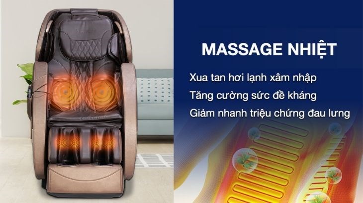 Chế độ massage nhiệt trên ghế massage Fuji Luxury FJ 350 có thể sưởi ấm cho người dùng, giúp giảm đau lưng và đau xương khớp hiệu quả