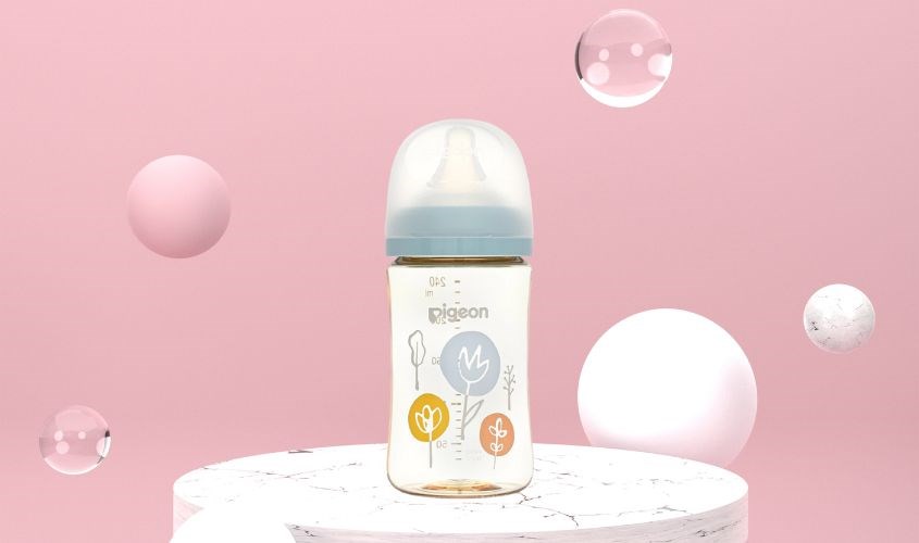 Bình sữa nhựa PPSU Pigeon Plus WN3 cổ rộng 240 ml hình hoa