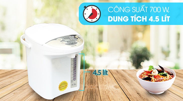 Bình thủy điện Toshiba PLK-45SF(WT)VN 4.5 lít có dung tích lớn phù hợp nhu cầu sử dụng nước nóng cho cả gia đình