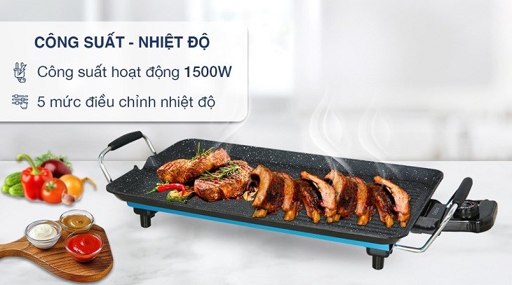 Bếp nướng điện Delites AD-G48 1500W hỗ trợ người dùng dễ dàng điều chỉnh nhiệt độ nướng linh hoạt phù hợp với từng món ăn