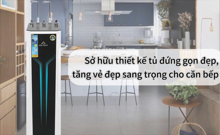 Máy lọc nước RO nóng nguội lạnh Hòa Phát HWBS3A 1021 10 lõi có thiết kế gọn đẹp, sang trọng, giúp tạo điểm nhấn cho căn bếp