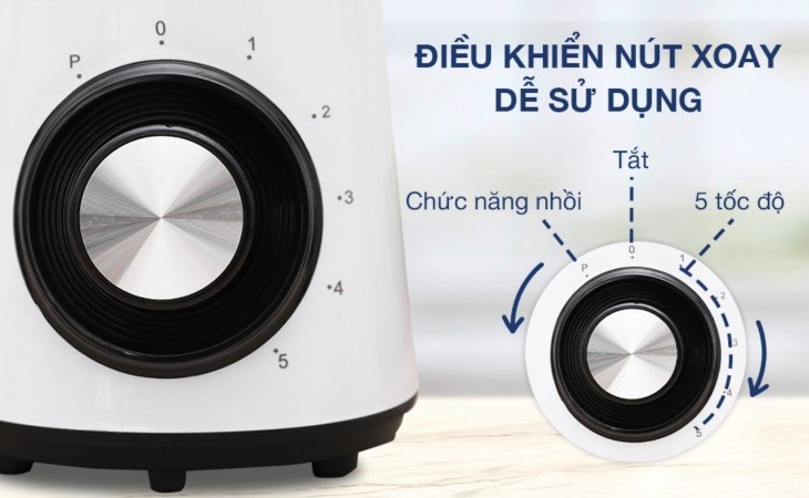 Người dùng có thể dễ dàng tùy chỉnh chế độ của máy xay chỉ với thao tác xoay núm vặn