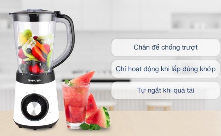 Máy xay sinh tố đa năng Sharp EM-S155PV-W tích hợp nhiều tính năng an toàn, tiện lợi khi sử dụng
