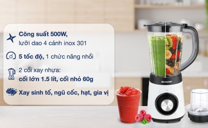 Máy xay sinh tố đa năng Sharp EM-S155PV-WH hiện đang được kinh doanh tại VN Giá với giá 940.000 đồng (giá được cập nhật vào tháng 07/2023, có thể thay đổi theo thời gian)