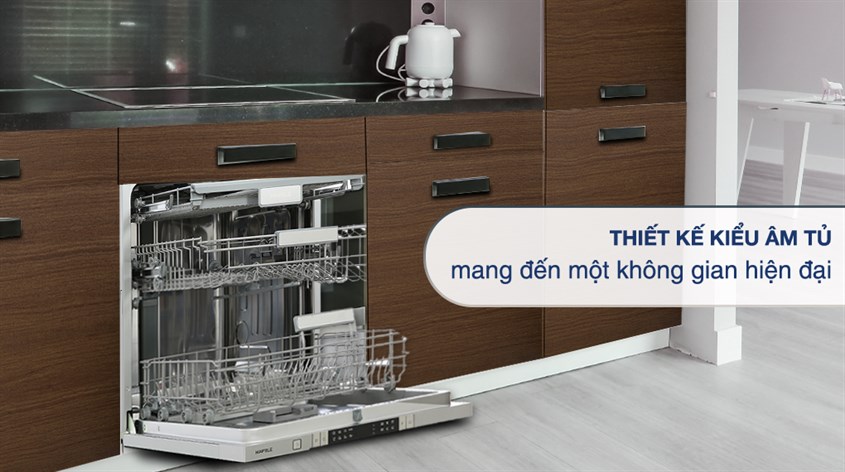 Máy rửa chén âm tủ Hafele HDW-FI60AB được lắp đặt âm bên trong tủ giúp không gian bếp tạo thành 1 khối liền mạch, gọn gàng, sang trọng và tinh tế hơn