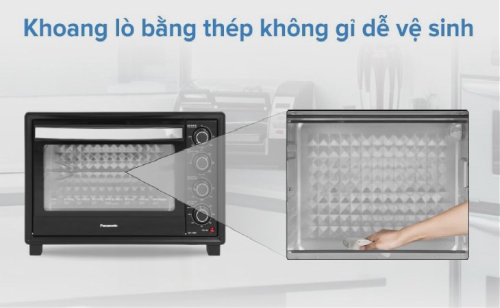 Lò nướng Panasonic NB-H3801KRA 38 lít có khoang lò bằng thép không gỉ, dễ dàng vệ sinh