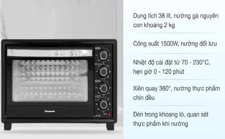 Lò nướng Panasonic NB-H3801KRA 38 lít phù hợp sử dụng cho gia đình hoặc hỗ trợ trong các quán ăn, nhà hàng,...