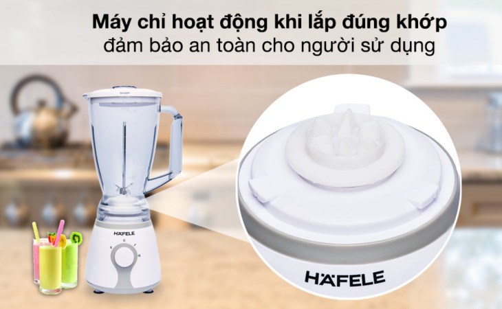 Máy xay sinh tố đa năng Hafele HSB-0331FW (535.43.278) có tính năng chỉ hoạt động khi lắp đúng khớp, bảo đảm an toàn cho người sử dụng