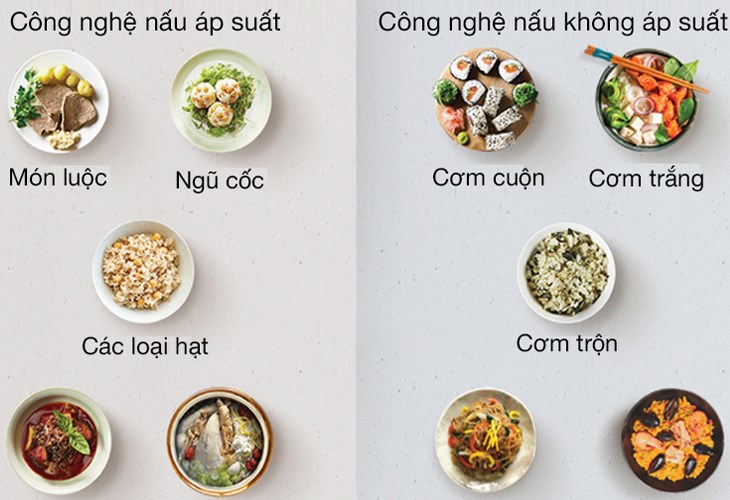 Với khả năng nấu đa dạng, bạn có thể thoải mái chế biến những món yêu thích bằng nồi cơm áp suất cao tần Cuckoo 1.08 lít CRP-LHTR0609F/WHSIVNCV