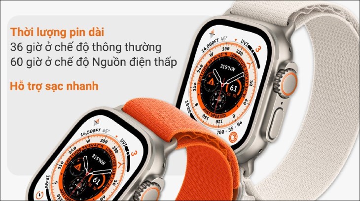 Đồng hồ thông minh Apple Watch Ultra LTE 49mm thời lượng pin sử dụng khoảng 36 giờ