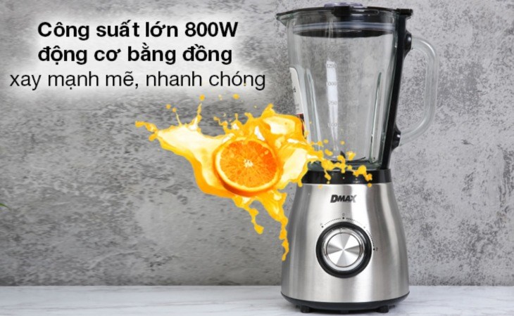 Máy xay sinh tố đa năng DMAX BL9702-GS hoạt động với công suất 800W giúp người dùng xay nhuyễn các thực phẩm nhanh chóng