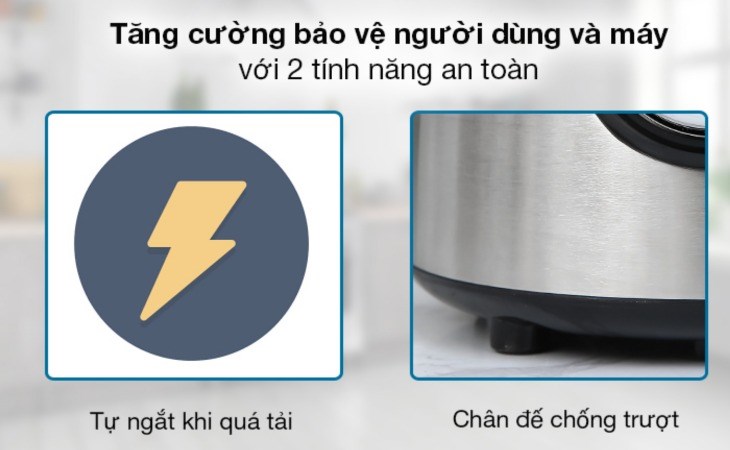 Máy xay đa năng DMAX sở hữu 2 tính năng an toàn, giúp bảo vệ người dung trong quá trình sử dụng