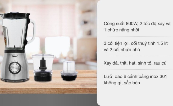 Máy xay đa năng DMAX sở hữu công suất lớn, kết hợp nhiều tính năng tiện lợi, hỗ trợ người dùng chế biến thực phẩm nhanh chóng