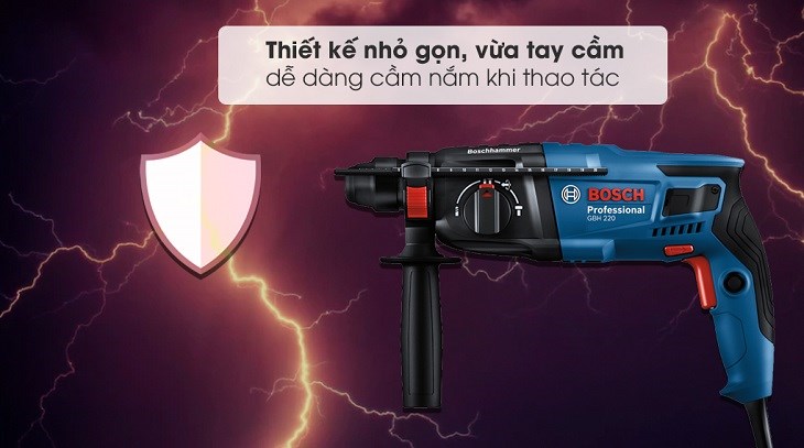 Máy khoan búa điện Bosch GBH 220 720W được cấu tạo chắc chắn với tay cầm dễ dàng cầm nắm khi làm việc Máy khoan búa điện Bosch GBH 220 720W được cấu tạo chắc chắn với tay cầm dễ dàng cầm nắm khi làm việc