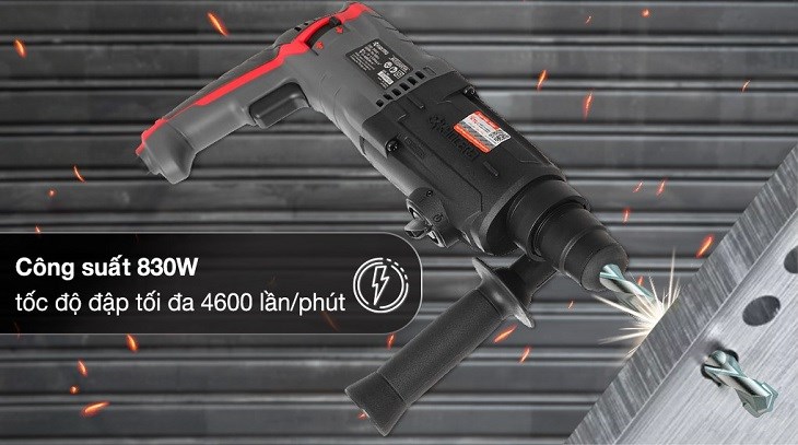 Máy khoan búa cầm tay Kyocera AED2630VR có công suất 830W và tốc độ đập 0 - 4600 lần/phút phục vụ tốt nhu cầu sửa chữa cơ bản trong gia đình Máy khoan búa cầm tay Kyocera AED2630VR có công suất 830W và tốc độ đập 0 - 4600 lần/phút phục vụ tốt nhu cầu sửa chữa cơ bản trong gia đình