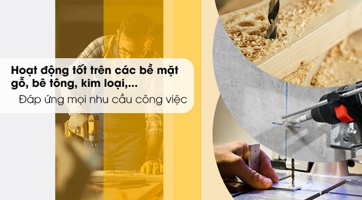 Máy khoan búa điện Tolsen 79501 500W có thể hoạt động được trên các vật liệu phổ biến hiện nay như gỗ, bê tông, kim loại,... Máy khoan búa điện Tolsen 79501 500W có thể hoạt động được trên các vật liệu phổ biến hiện nay như gỗ, bê tông, kim loại,...