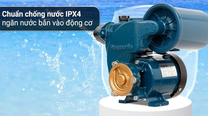 Máy bơm nước tăng áp Panasonic A-130JAK 125W sở hữu khả năng chống nước IPX4 bảo vệ động cơ hoạt động an toàn