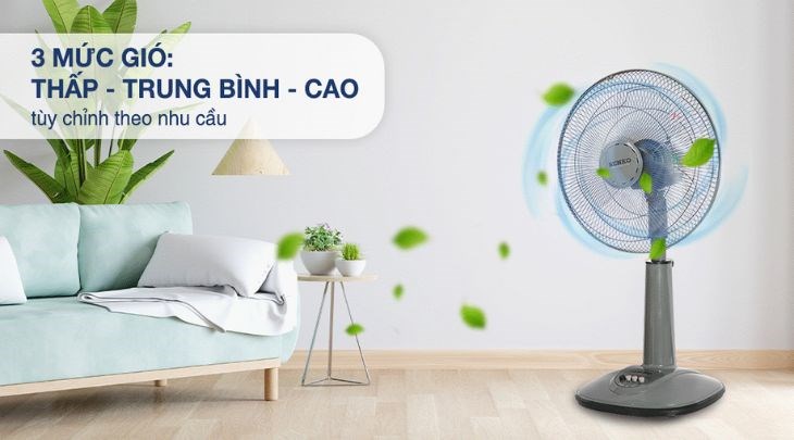 Quạt Senko L1638 sở hữu duy nhất một chế độ gió thường với 3 mức gió từ thấp - vừa - cao