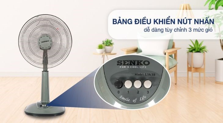 Bạn có thể tùy chỉnh 3 mức gió dễ dàng bằng nút nhấn trên chân quạt